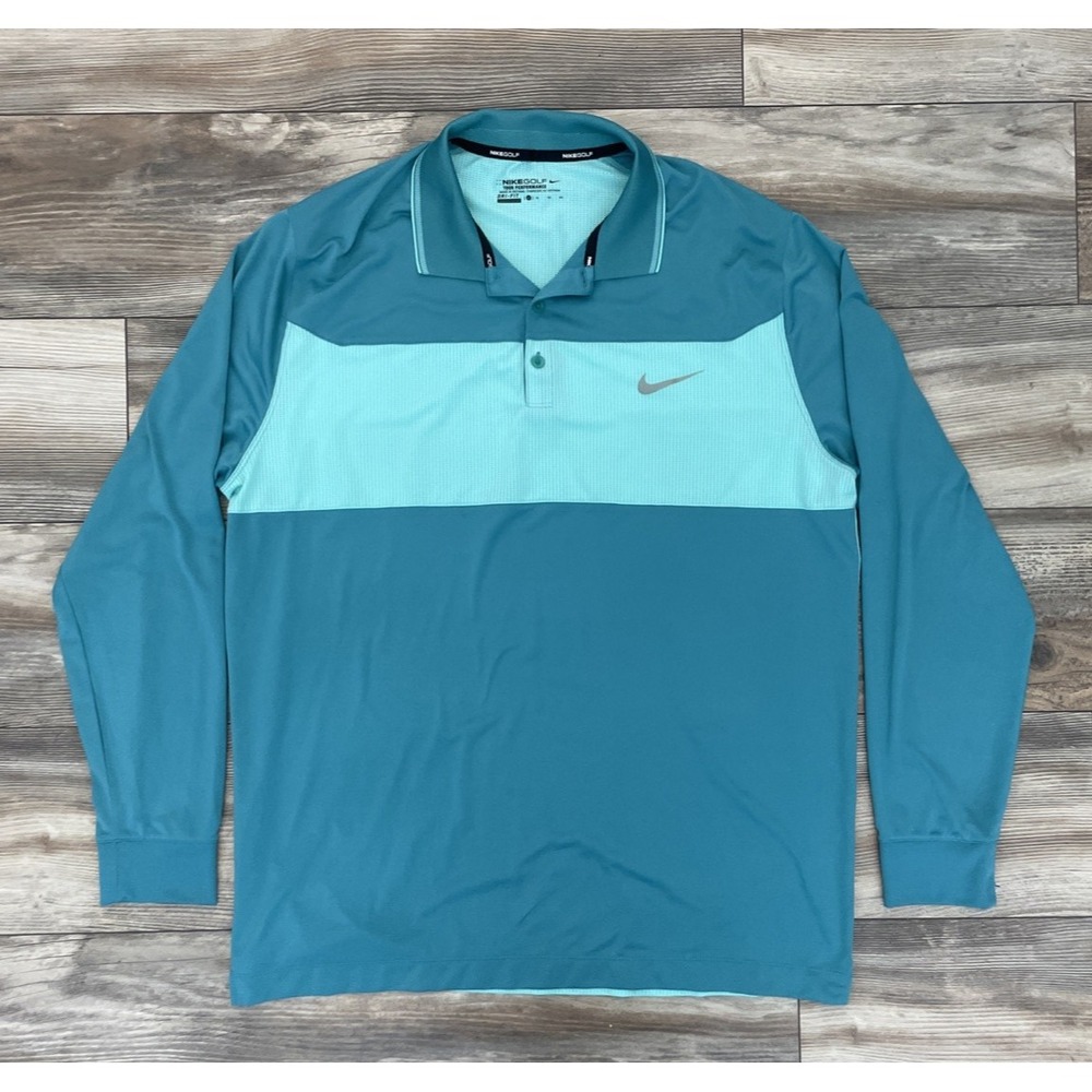 Nike Golf Tour Performance Dri-FIT Long Sleeve Polo Shirt Blue XL Mens